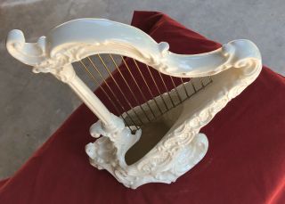Large Rare & Vintage Lane & Co White Porcelain Harp 12.  5” X 7.  5”