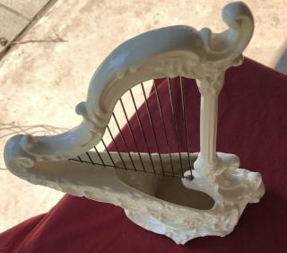 LARGE Rare & Vintage Lane & Co White Porcelain Harp 12.  5” X 7.  5” 3