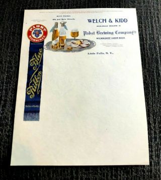 Rare Pre - Pro Pabst Blue Ribbon Beer Paper Letterhead Little Falls Ny Branch Wi