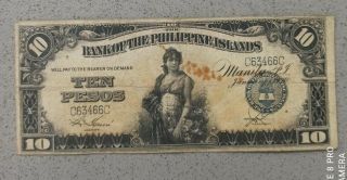 1920 10 Pesos Bank Of The Philippines - Sharp - Deep Brown - Rare