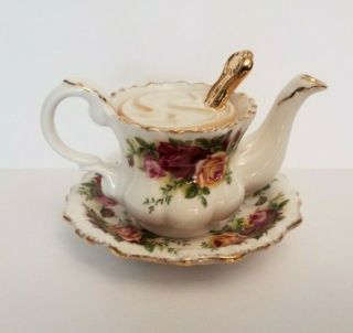 Rare Royal Abert Teapot Moss Rose And Saucer.