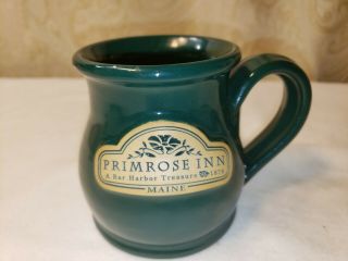Rare Deneen Pottery Hand Thrown Green Coffee Mug Primrose Inn Maine Bar Harbor
