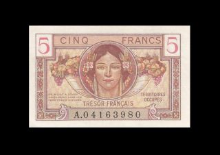 1947 French Territories France 5 Francs Tresor Rare " A " ( (aunc))
