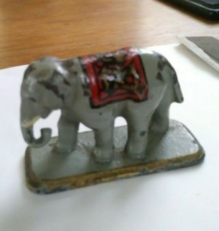 Rare Antique Miniature Gray Hand Painted Cast Iron Circus Elephant Paperweight