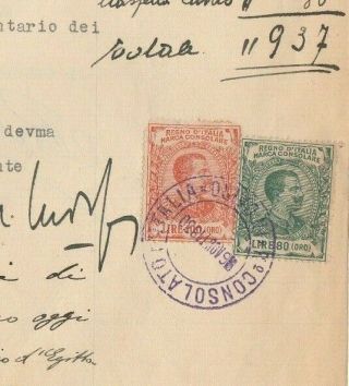 Italy - Egypt Rare Consular Revenues High Values 80 & 100 L.  Tied Doc.  Cairo 1930