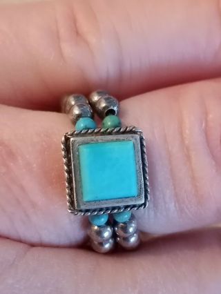Silpada Rare Sterling Silver 925 Turquoise & Silver Beaded Stretch Ring