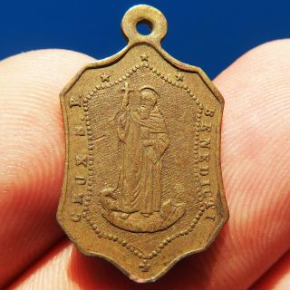 Rare St Benedict Cross Religious Medal Old Italian Benedictine Pendant