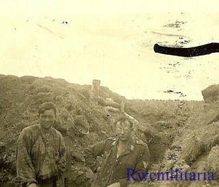 Rare Luftwaffe Field Division Soldiers In Camo Smocks In Trench; Russia