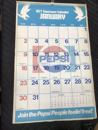 Rare Vintage 1977 Classroom Pepsi Cola Paper Calendar Metal Nos 20” X 13”