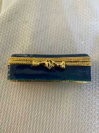 Exxonmobil Rare Vintage Blue Enamel/ Goldtone Hinged Trinket/jewelry Box 3.  25x1
