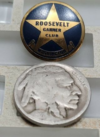 Franklin D Roosevelt Garner Rare Polished Brass & Enamel Old Antique Button Pin