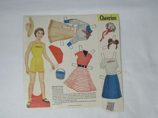 Vintage 1958 Cheerios Cereal Box Back - Annette Mouseketeer Paper Doll - Rare