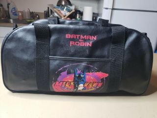 Vtg 1991 Batman & Robin Black Leather Gym Duffle Bag Rare 90s