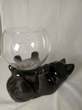 Vintage Haeger Black Cat With Fish Bowl 10½ " X 9 Unmarked Rare Htf