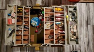 Plano Fishing Tackle Box Vintage Rare Triple Deck Filled With Vintage Lures And