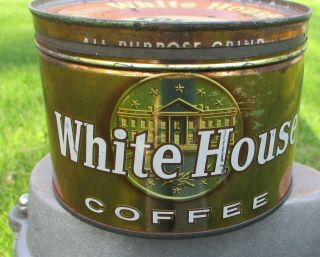Vintage White House Gold Coffee Key Wind Tin Can Advertising Display Rare