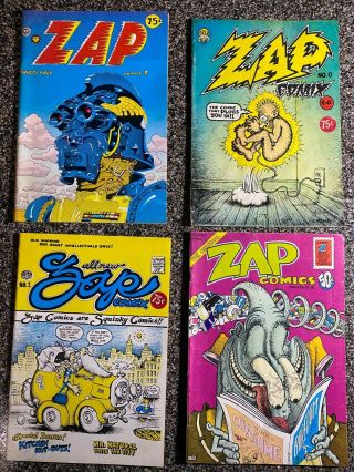 4 Zap Comics - No.  0,  1,  6 & 7 Rare