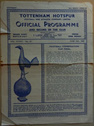 Arsenal Reserves V Swansea Reserves 14 June 1947 At Tottenham Very Rare
