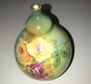Very Rare Gilded Double Gourd Floral Vase - Royal Bonn Germany - App 5.  5” High