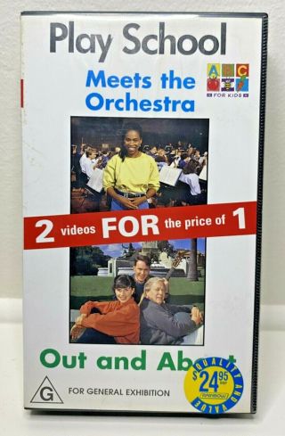 Rare 2 For 1 Play School Video Vhs Pal Meet The Orchestra / Out And About 2000