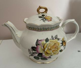 Rare Vintage Sadler England Teapot “peace Roses” Yellow - Pink Roses With Gold