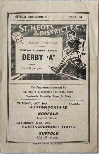 Very Rare St Neots & District Fc V Derby A Football Programme October 13th