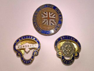 Rare Enamel Badges: Comrades Of The Great War,  Plus Two British Legion Types