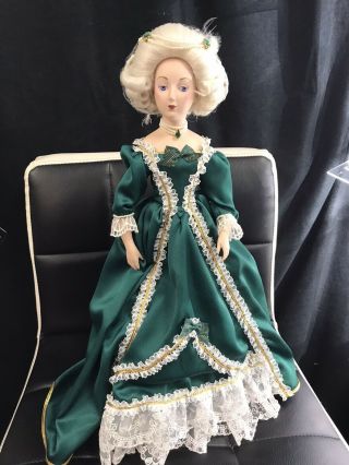 Vintage Franklin Heirloom Doll Marie Antoinette In Green Gown With Sta Rare
