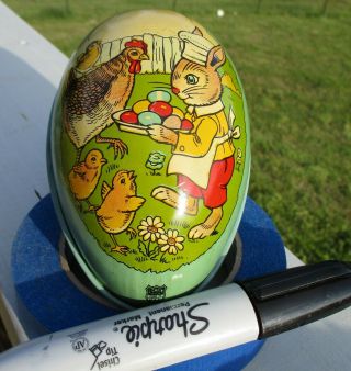 Rare Vintage J.  Chein & Co.  Metal Tin Litho Toy Bunny Rabbit Easter Egg