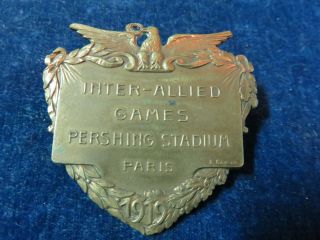 Rare Orig Ww1 Badge " Inter Allied Games - Pershing Stadium - Paris - 1919 "
