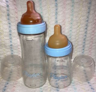 Rare - Vintage Playtex Nursers/baby Bottles/original Brown Latex Nipples 8&4oz.