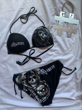Rare Sons Of Anarchy Reaper Bikini Swim Suit Soa Biker Girls Juniors XL 3