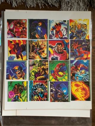Rare Marvel Pog Sheet Fleer Flair - 16 Pogs Venom Wolverine Cable Hulk Spiderman
