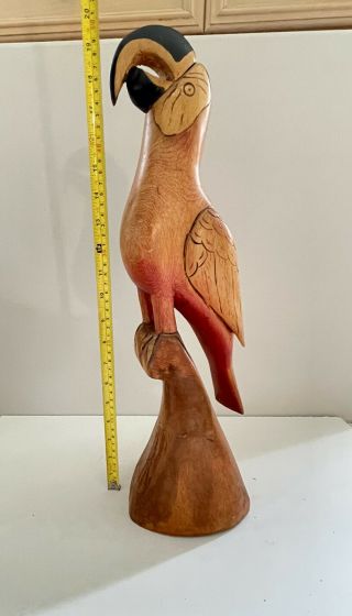 Rare Vintage Hand Carved And Painted Balsa Wood Parrot.  Made In Ecuador.