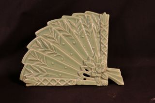 Rare Vintage Mccoy Pottery Pale Green Fan Wall Pocket