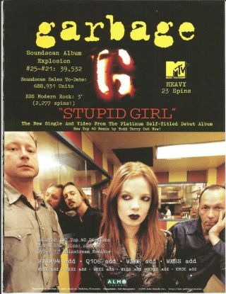 Garbage Ultra Rare 1996 Stupid Girl Promo Trade Ad Poster For Self Title Cd