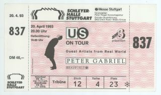 Rare Peter Gabriel 4/20/93 Stuttgart Germany Giant Concert Ticket Genesis