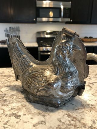 Rare Antique Vintage European Rooster Large Chocolate Mold W@w
