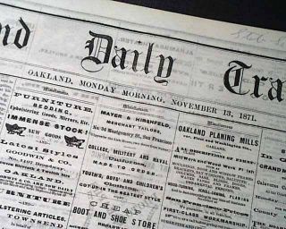 Rare Oakland Ca Alameda County California San Fran.  Bay Old West 1871 Newspaper