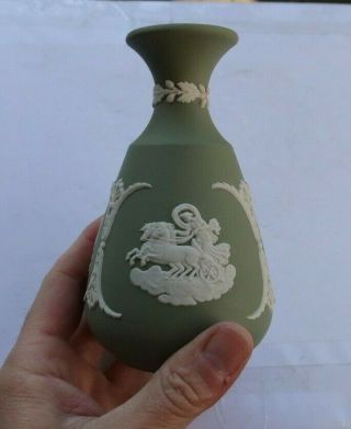 Rare Vintage Wedgwood Green Jasperware 5 " Vase Classical Greek Pegasus Horse Nr