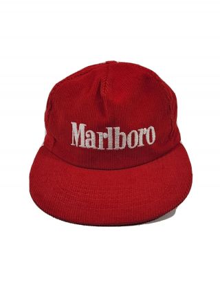 Vintage Marlboro Corduroy Hat Cap Red Snap Back Rare 2