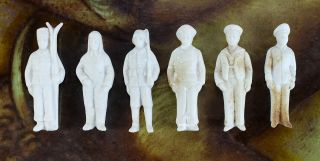 6 Rare Wwii German Soldier Miniature Bisque Figures - Penny Toy Size 1940s