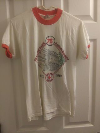 Rare 80s Vintage T - Shirt Boston Red Sox Fenway Park 75th Anniversary Mlb