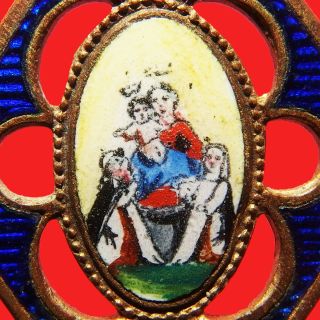 Rare Our Lady Of The Rosary Enamel Religious Medal Rare Spanish Pendant