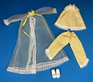 Vintage Tina Cassini/ Tammy Sweet Dreamer Yellow Robe & Pajamas,  Rare Shoes