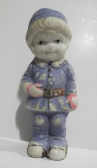 Rare Vtg Japan Bisque Frozen Charlotte Charlie Boy Penny Doll Winter Snow Suit