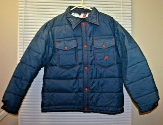 Vintage 70s Polaris Blue Button Puffer Jacket Men Medium Snowmobile Rare Coat M