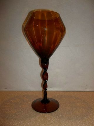 Rare Vintage Empoli Murano 15.  25 " Tall Amber Optic Glass Vase Bowl Twisted Stem