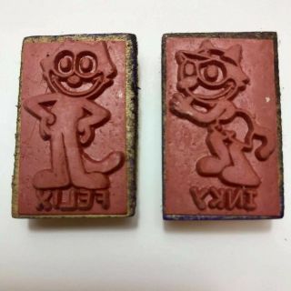 Rare Vintage " Felix The Cat " Wooden Rubber Stamps,  Felix And Inky A1