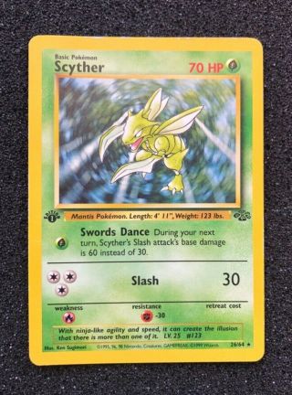 Scyther 26/64 Rare 1st Edition Pokemon Card Jungle Set - Non Holo - Near Wotc